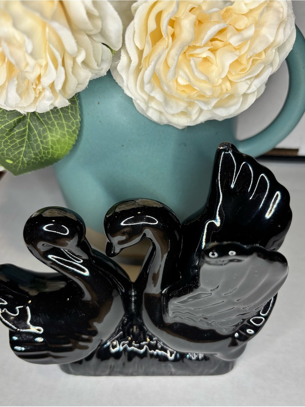 Vintage Glossy Black Swan Figurine Couple - Picture 3 of 5